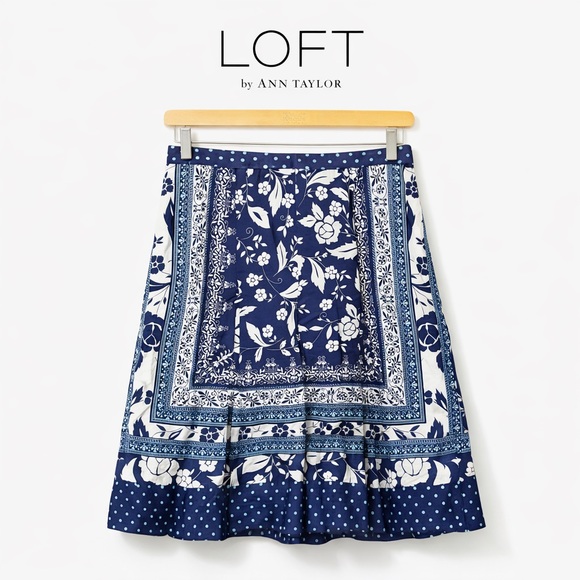 LOFT Dresses & Skirts - LOFT by Ann Taylor Navy and Light Blue Polka Floral Dot Skirt